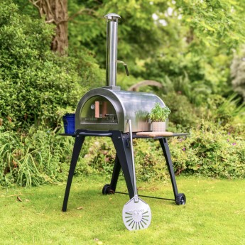 Full Stainless Steel Green Machine Pizza Oven - With Stand and Side Shelves and Stone Base